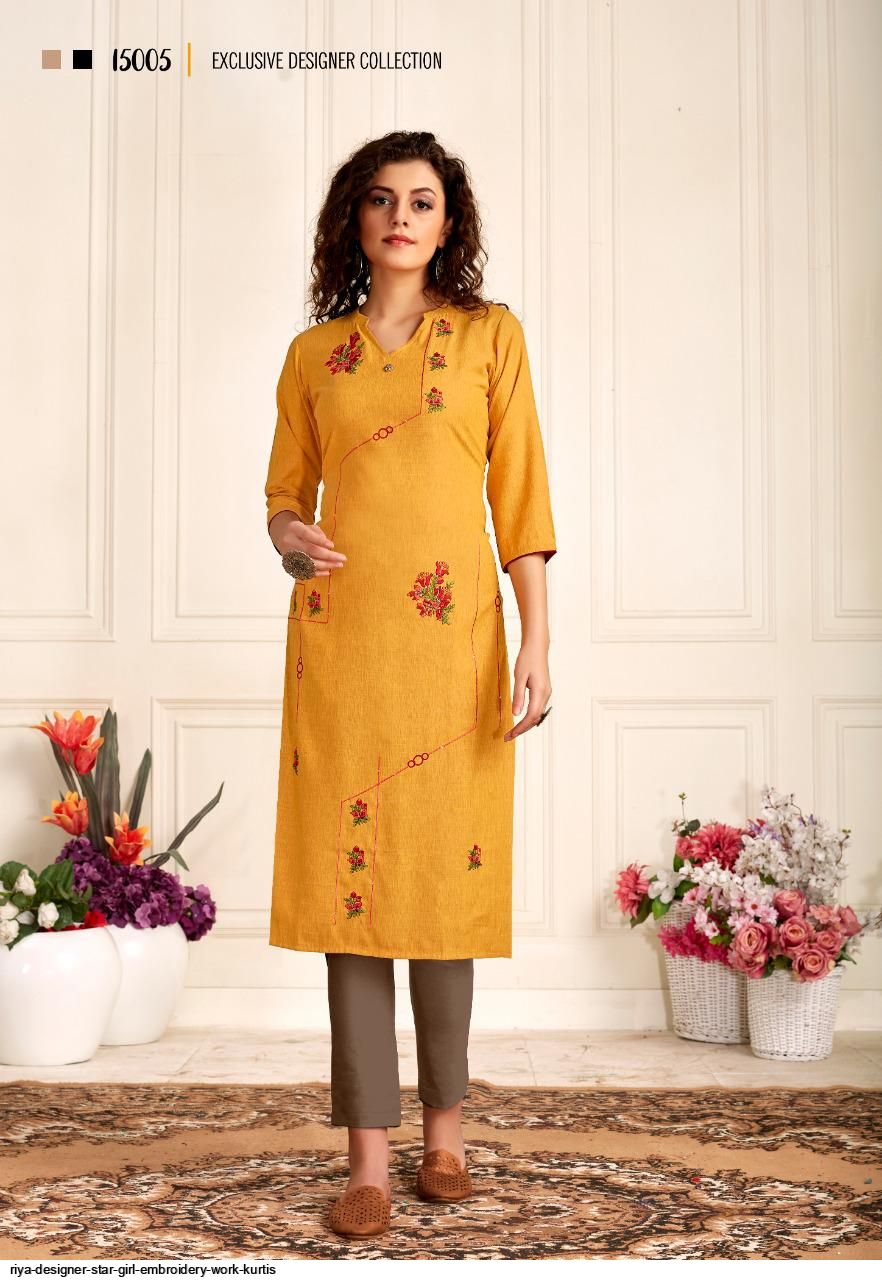 Riya Designer Star Girl Embroidery Work Kurtis