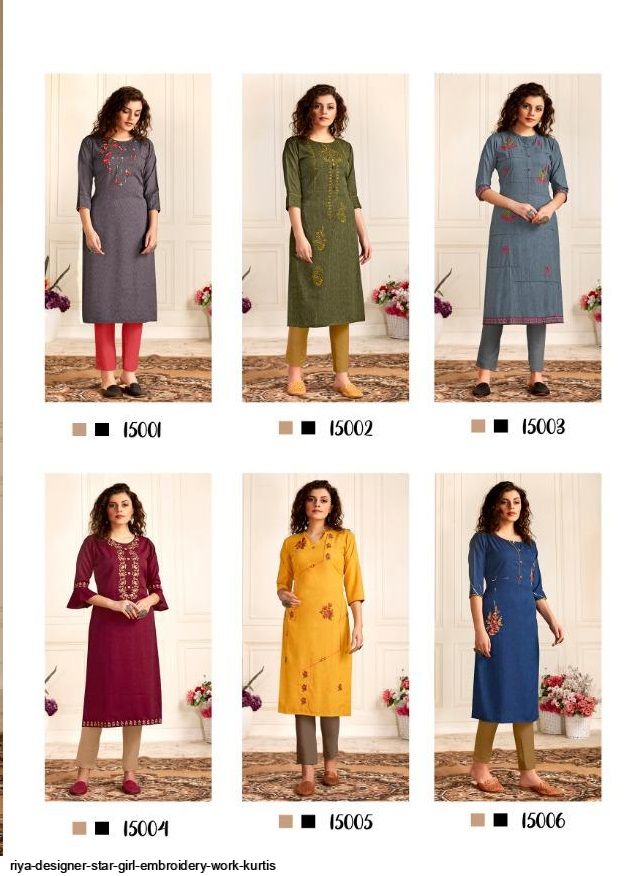 Riya Designer Star Girl Embroidery Work Kurtis