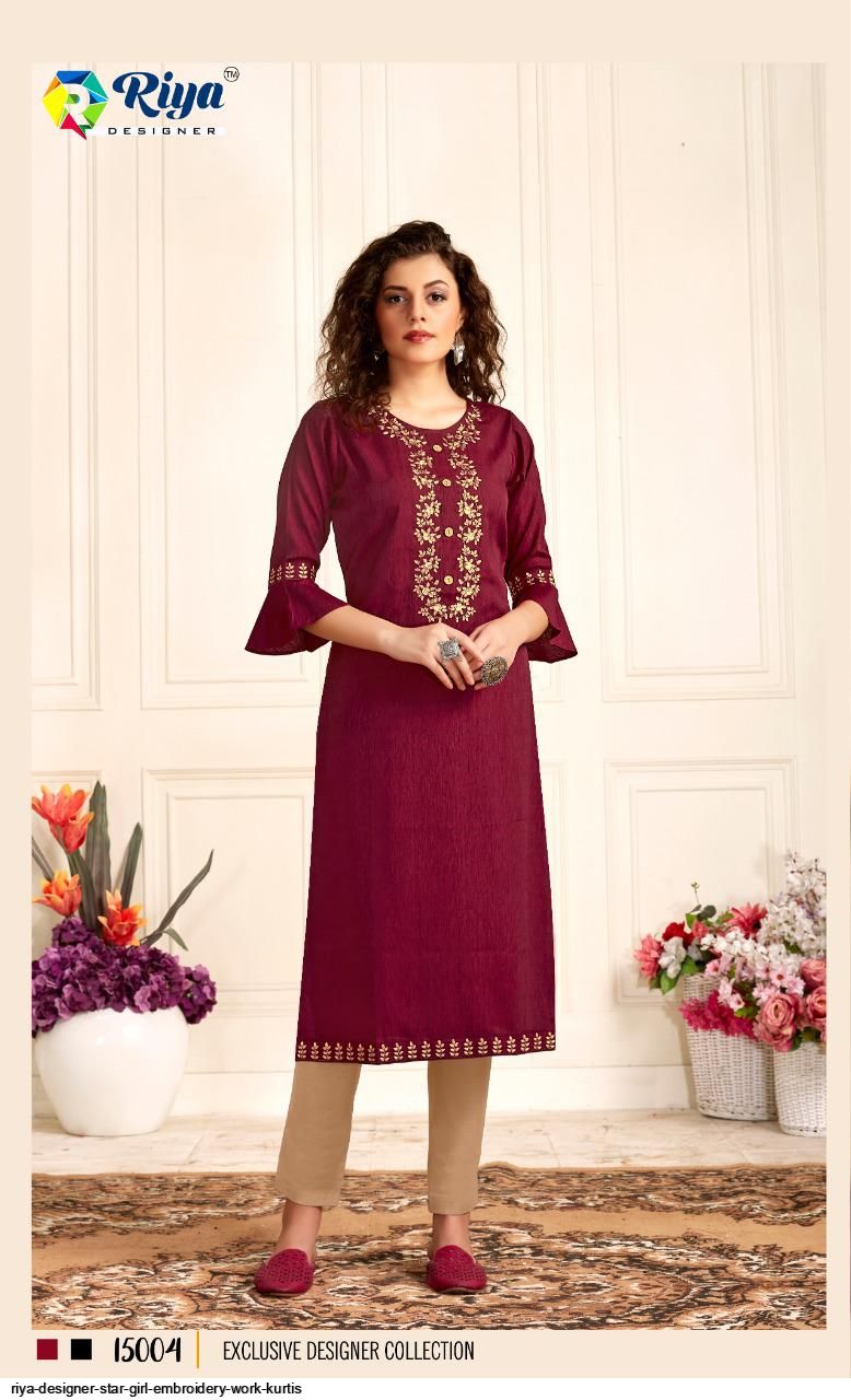 Riya Designer Star Girl Embroidery Work Kurtis