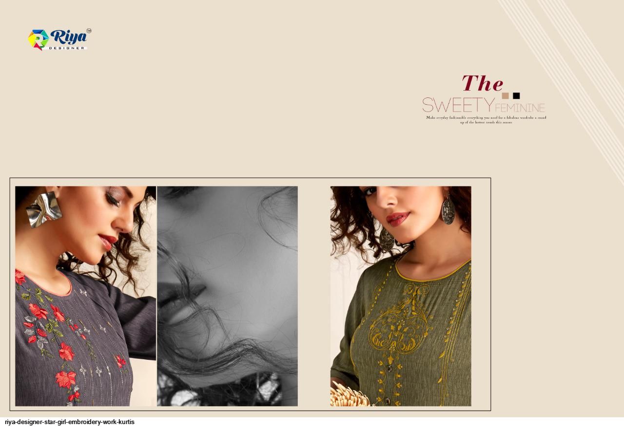 Riya Designer Star Girl Embroidery Work Kurtis