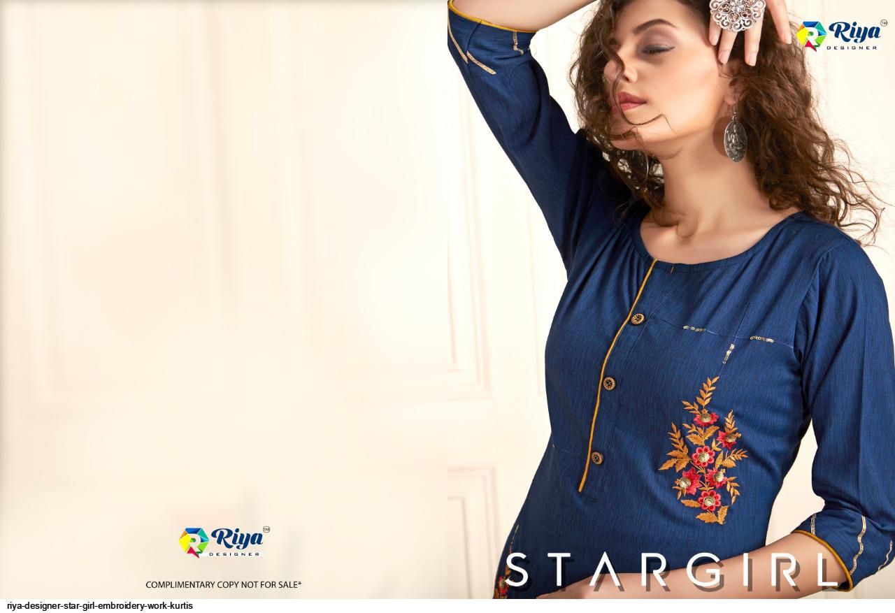 Riya Designer Star Girl Embroidery Work Kurtis