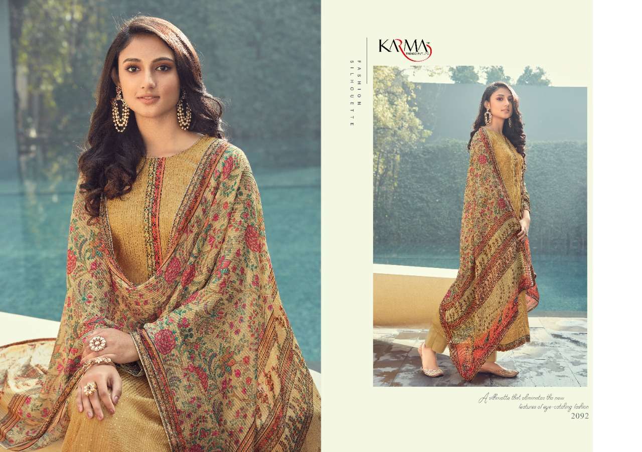 Karma Trandz Presents Sabah Vol 3  2088-2094 Series Muslin Embroidery Suits Wholesale Rate In India
