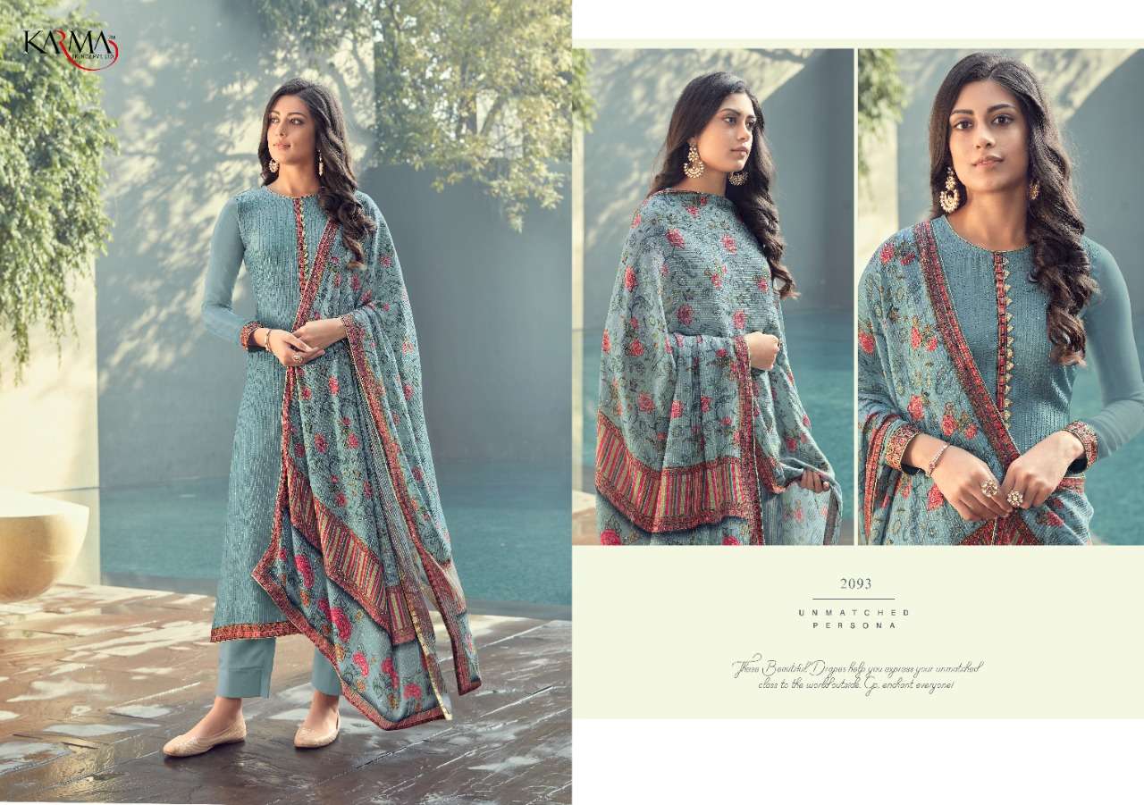 Karma Trandz Presents Sabah Vol 3  2088-2094 Series Muslin Embroidery Suits Wholesale Rate In India