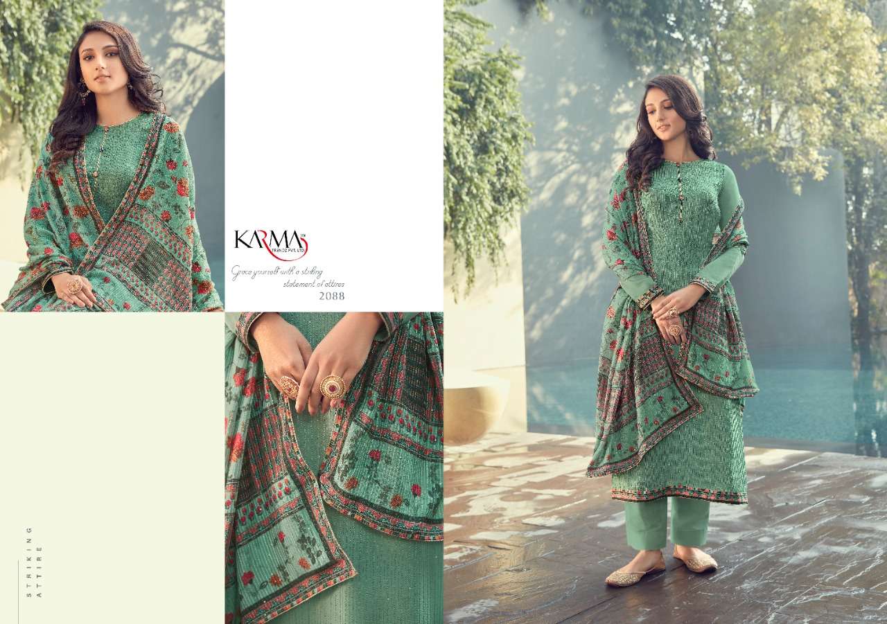 Karma Trandz Presents Sabah Vol 3  2088-2094 Series Muslin Embroidery Suits Wholesale Rate In India