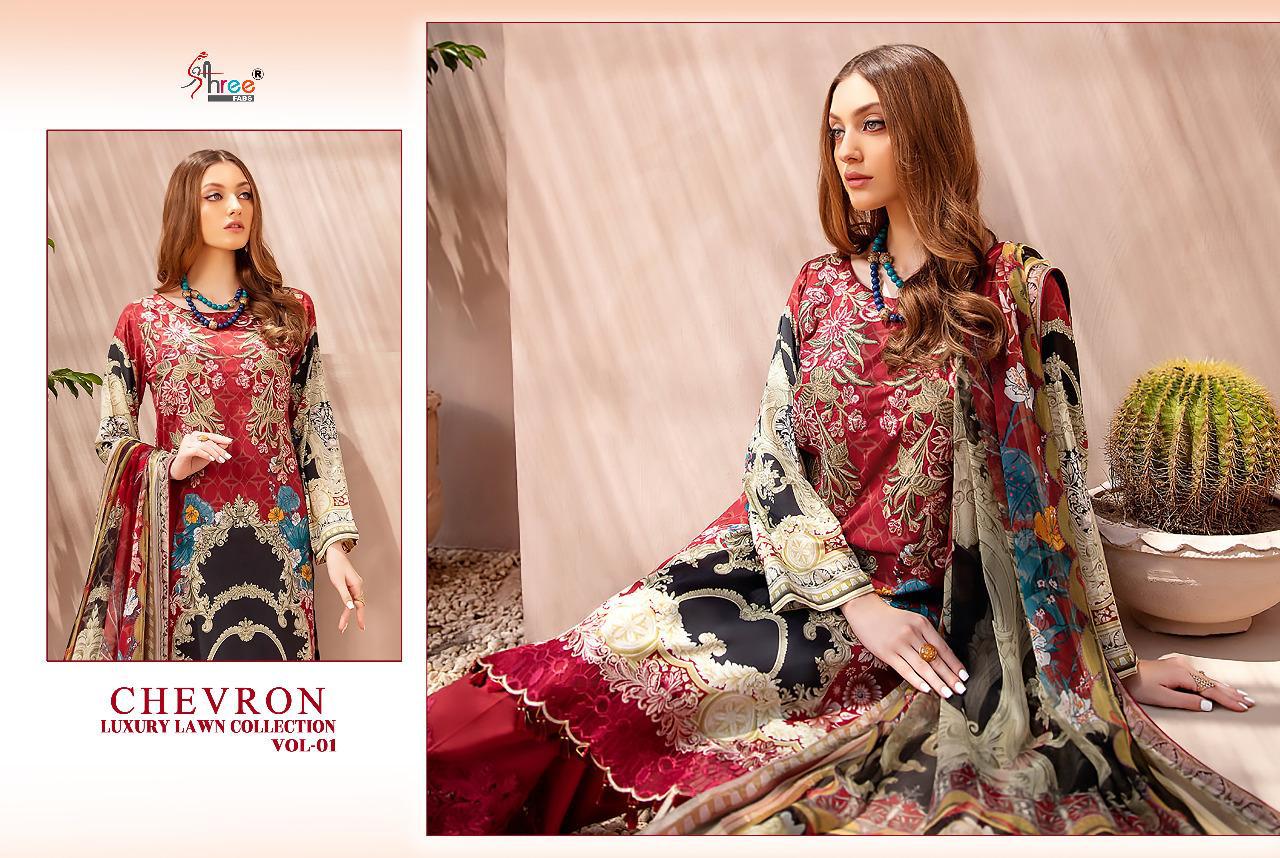 Shree Fab Presents Chevron Luxury Lawn Collection Vol 01 Regal Look Pakistani Suits Catalog At Wholesale Rate In Surat