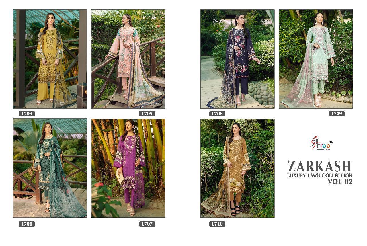 Shree Fabs Presents Zarkash Luxury Lawn Collection Vol 2 Pakistani Suits Latest Catalogue Wholesale Rate In Surat