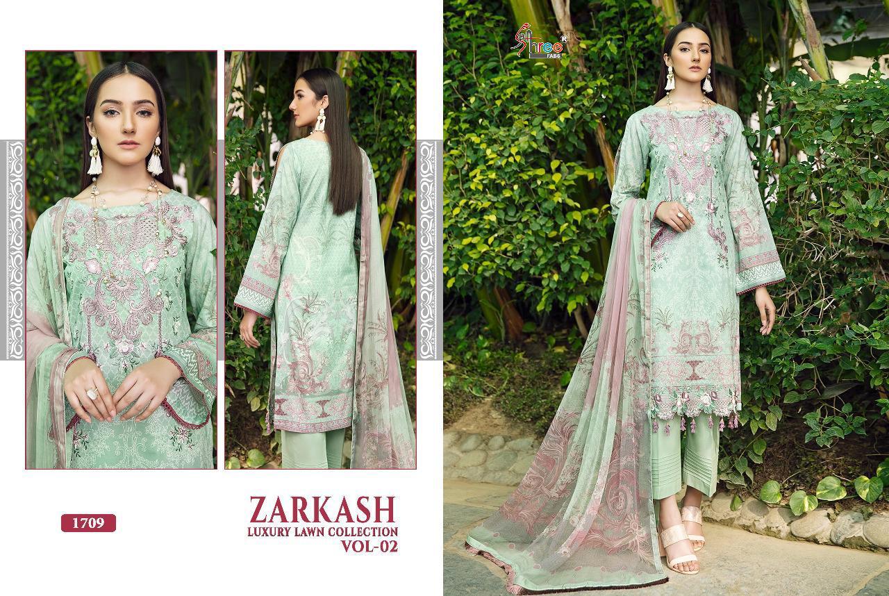 Shree Fabs Presents Zarkash Luxury Lawn Collection Vol 2 Pakistani Suits Latest Catalogue Wholesale Rate In Surat