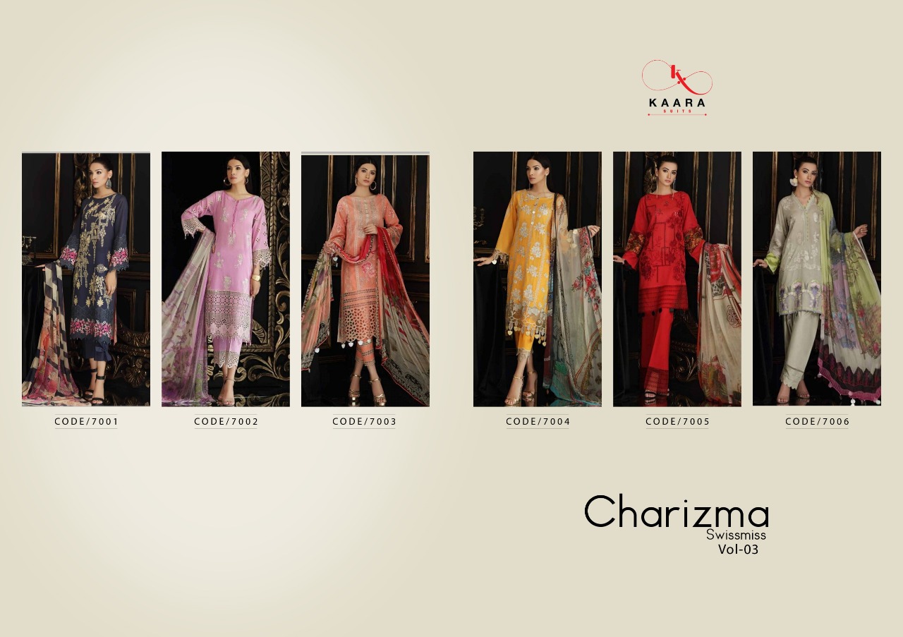 Charizma Swissmiss Vol-03 Digital Printed Embroidered Salwar Suits By Kaara Suits At Wholesale Rate In Surat