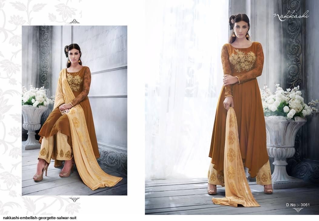 Nakkashi Presnets  Embellish Georgette Salwar Suit Wholkesale Rate In Surat