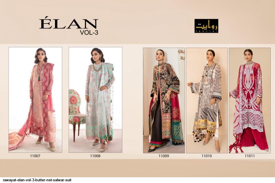 Rawayat Presents  Elan Vol 3 Butter Net Salwar Suit Wholesale Rate In Surat