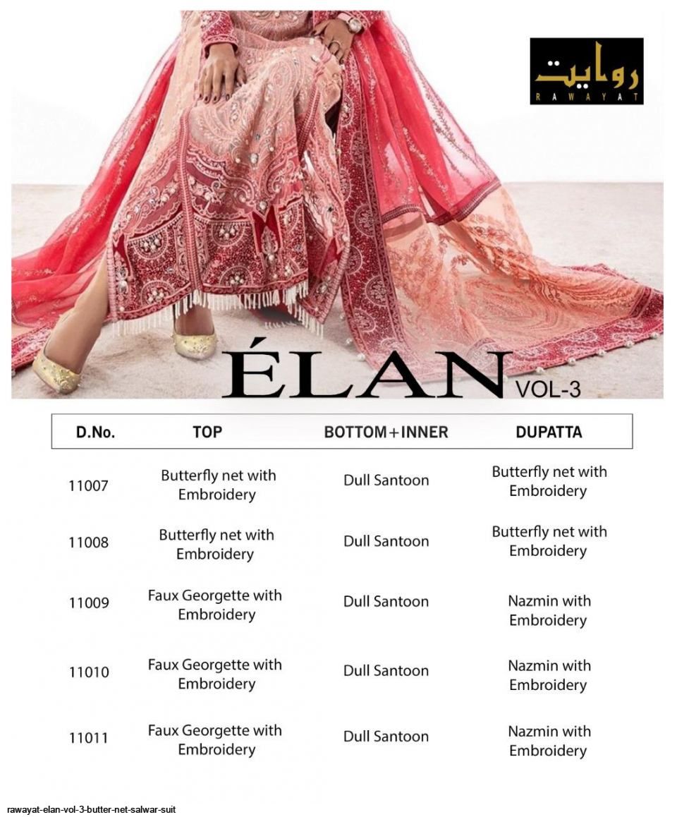 Rawayat Presents  Elan Vol 3 Butter Net Salwar Suit Wholesale Rate In Surat