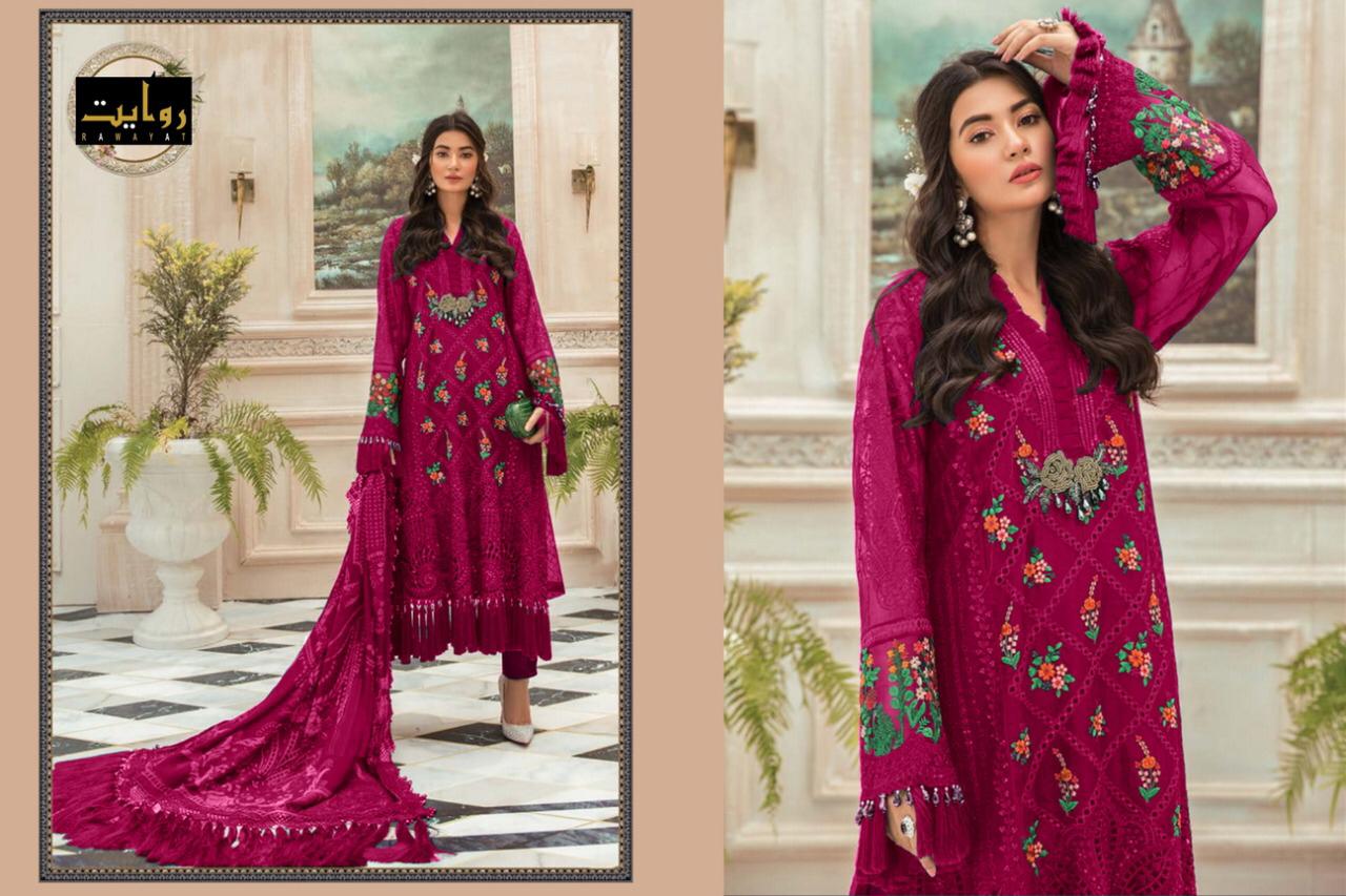 Rawayat Presents  Maria B Chiffon Eid (colors) Collection 2020 Georgette Attractive Embroidery Dress Material Catalog Wholesale Rate In Surat