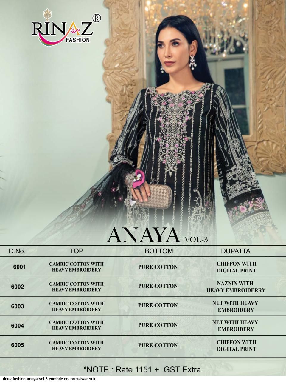 Rinaz Fashion Presents  Anaya Vol 3 Cambric Cotton Salwar Suit Wholesale Rate In Surat