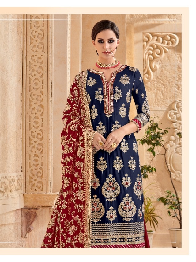 Shree Fab Presants Mutiyaar Gold Designer Faux Georgette Heavy Embroidery Work Suits Collection At Wholesale Rate In Surat