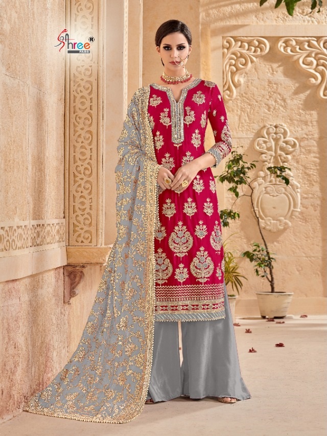 Shree Fab Presants Mutiyaar Gold Designer Faux Georgette Heavy Embroidery Work Suits Collection At Wholesale Rate In Surat