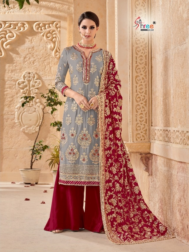 Shree Fab Presants Mutiyaar Gold Designer Faux Georgette Heavy Embroidery Work Suits Collection At Wholesale Rate In Surat