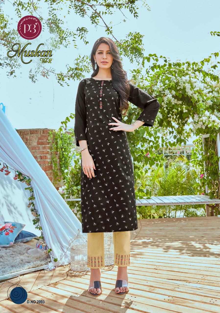 P3 Plus Presents  Muskan Vol 2 Fancy Embroidered Kurti With Pant Wholesale Rate In Surat