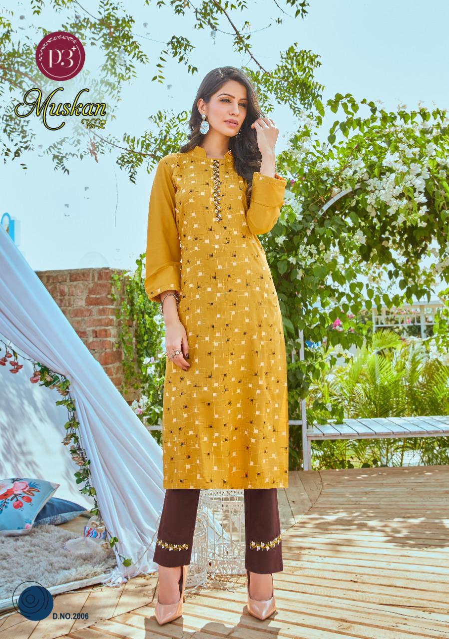 P3 Plus Presents  Muskan Vol 2 Fancy Embroidered Kurti With Pant Wholesale Rate In Surat