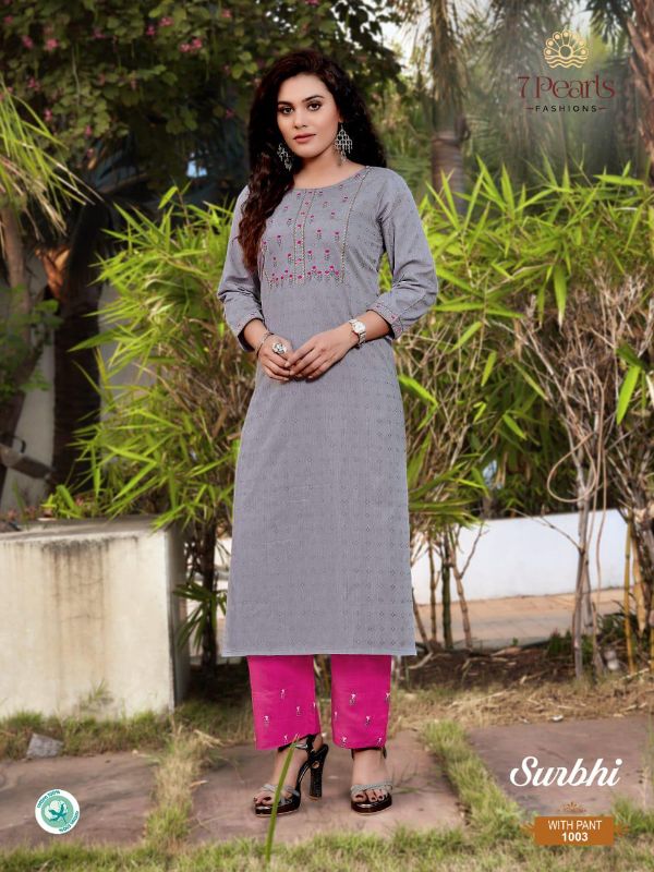7 Pearls Presnets  Surbhi Pure Cotton Kurti With Pant For Girls Collection Wholesale Rate In Surat