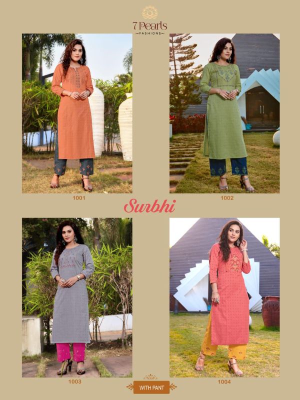 7 Pearls Presnets  Surbhi Pure Cotton Kurti With Pant For Girls Collection Wholesale Rate In Surat