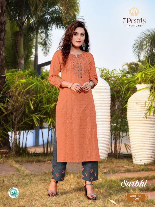 7 Pearls Presnets  Surbhi Pure Cotton Kurti With Pant For Girls Collection Wholesale Rate In Surat