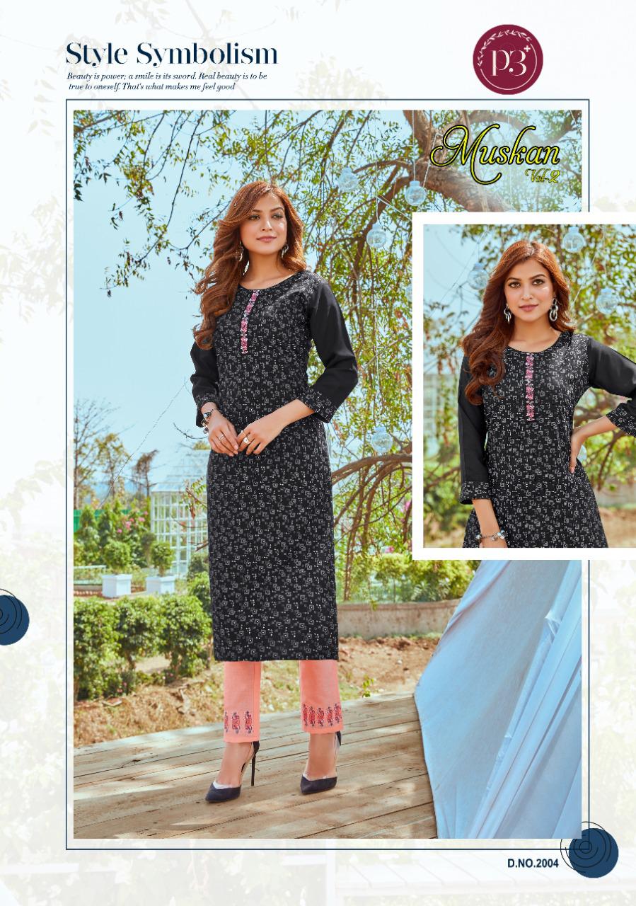 P3 Plus Presents  Muskan Vol 2 Fancy Embroidered Kurti With Pant Wholesale Rate In Surat