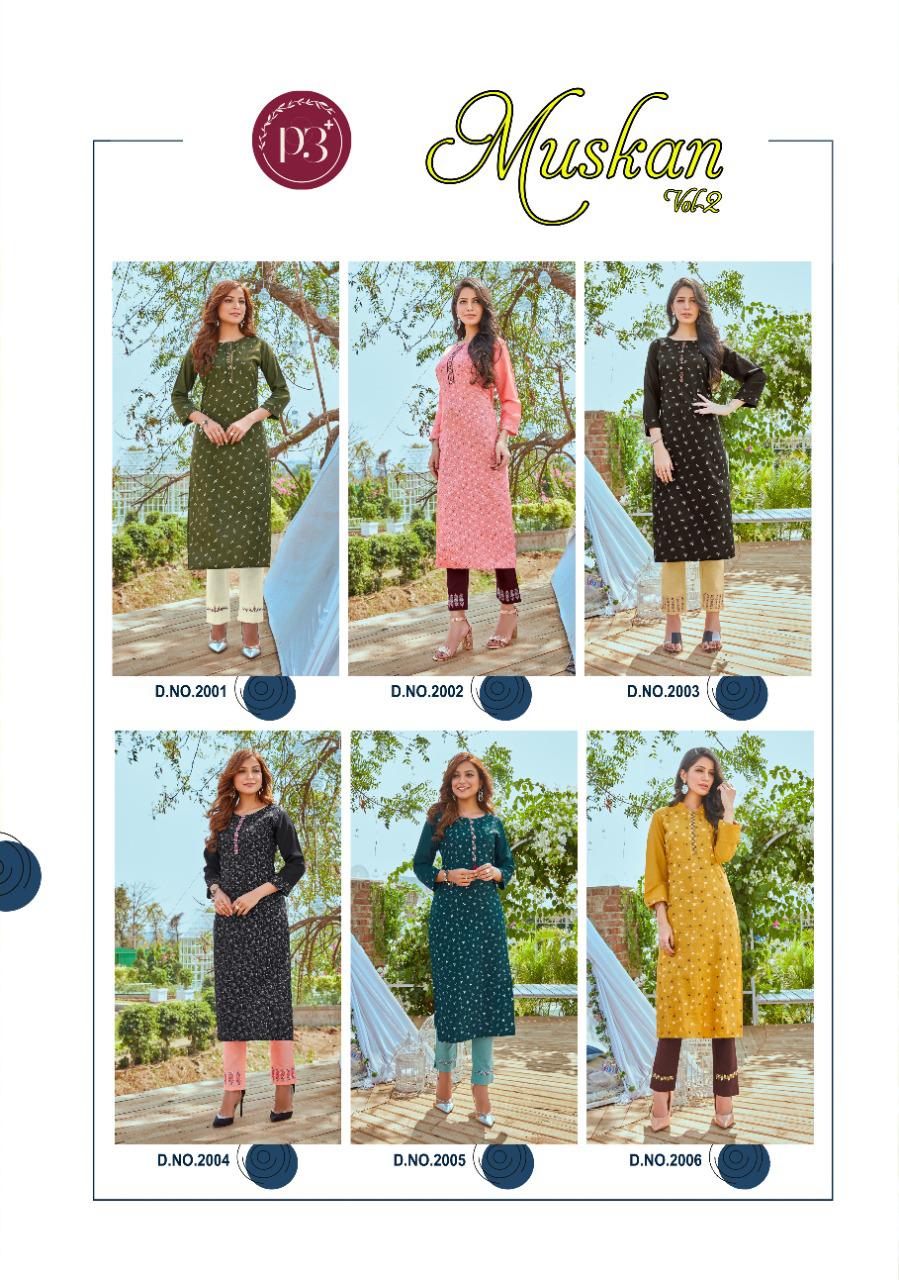 P3 Plus Presents  Muskan Vol 2 Fancy Embroidered Kurti With Pant Wholesale Rate In Surat