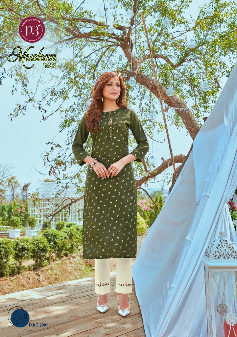 P3 Plus Presents  Muskan Vol 2 Fancy Embroidered Kurti With Pant Wholesale Rate In Surat