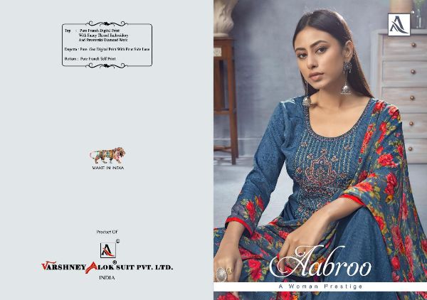 Alok Suit Presnets Aabroo French Crape Casual Wear Lowest Price Salwar Kameez Wholesale Rate In Surat