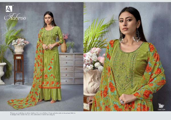 Alok Suit Presnets Aabroo French Crape Casual Wear Lowest Price Salwar Kameez Wholesale Rate In Surat