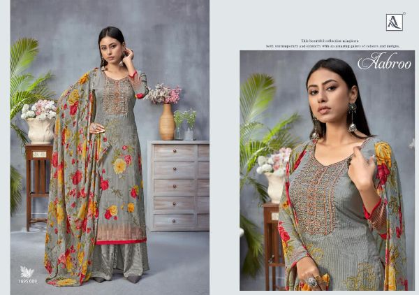 Alok Suit Presnets Aabroo French Crape Casual Wear Lowest Price Salwar Kameez Wholesale Rate In Surat