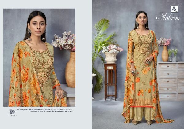 Alok Suit Presnets Aabroo French Crape Casual Wear Lowest Price Salwar Kameez Wholesale Rate In Surat