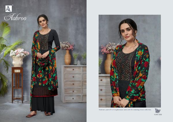 Alok Suit Presnets Aabroo French Crape Casual Wear Lowest Price Salwar Kameez Wholesale Rate In Surat