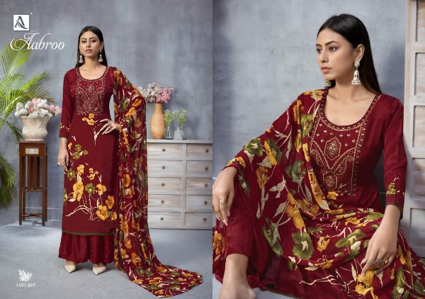 Alok Suit Presnets Aabroo French Crape Casual Wear Lowest Price Salwar Kameez Wholesale Rate In Surat