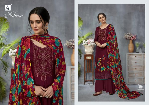 Alok Suit Presnets Aabroo French Crape Casual Wear Lowest Price Salwar Kameez Wholesale Rate In Surat