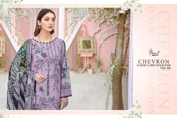 Shree Fabs Presnets  Chevron Luxury Lawn Collection Vol 2 Pure Lawn Cotton With Self Embroidery Patch Work Pakistani Suits Wholesale Rate In  Surat