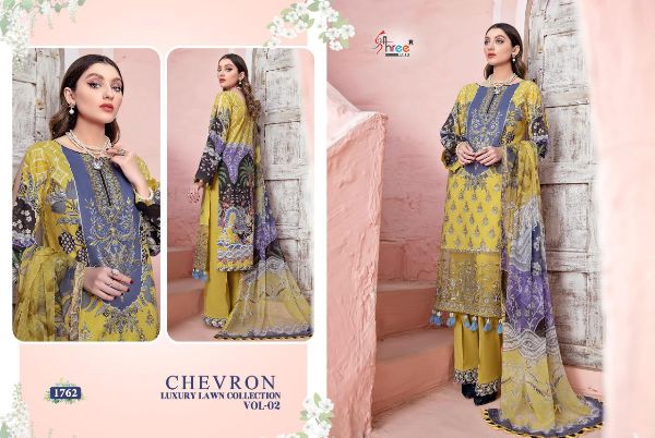 Shree Fabs Presnets  Chevron Luxury Lawn Collection Vol 2 Pure Lawn Cotton With Self Embroidery Patch Work Pakistani Suits Wholesale Rate In  Surat