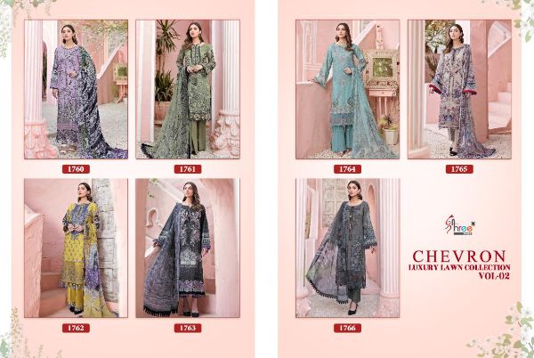 Shree Fabs Presnets  Chevron Luxury Lawn Collection Vol 2 Pure Lawn Cotton With Self Embroidery Patch Work Pakistani Suits Wholesale Rate In  Surat
