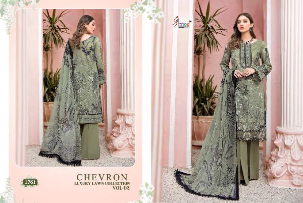 Shree Fabs Presnets  Chevron Luxury Lawn Collection Vol 2 Pure Lawn Cotton With Self Embroidery Patch Work Pakistani Suits Wholesale Rate In  Surat