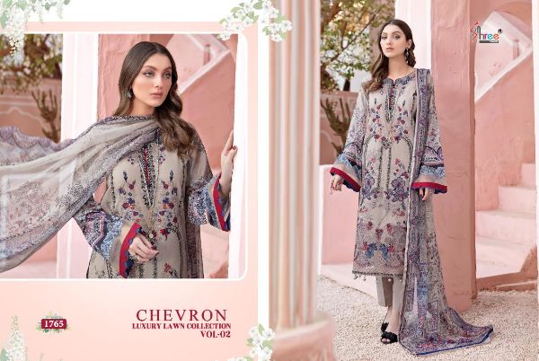 Shree Fabs Presnets  Chevron Luxury Lawn Collection Vol 2 Pure Lawn Cotton With Self Embroidery Patch Work Pakistani Suits Wholesale Rate In  Surat