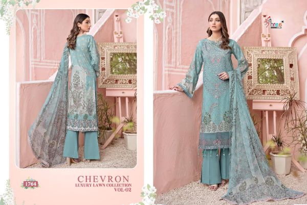 Shree Fabs Presnets  Chevron Luxury Lawn Collection Vol 2 Pure Lawn Cotton With Self Embroidery Patch Work Pakistani Suits Wholesale Rate In  Surat