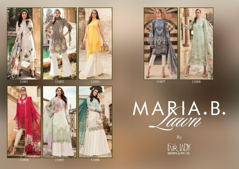 Fair Lady Presents  Maria B Lawn Printed Jam Sattin Dress Design 11001-11008 Series Wholesale Rate In Surat