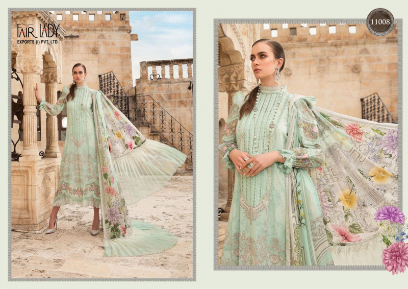 Fair Lady Presents  Maria B Lawn Printed Jam Sattin Dress Design 11001-11008 Series Wholesale Rate In Surat
