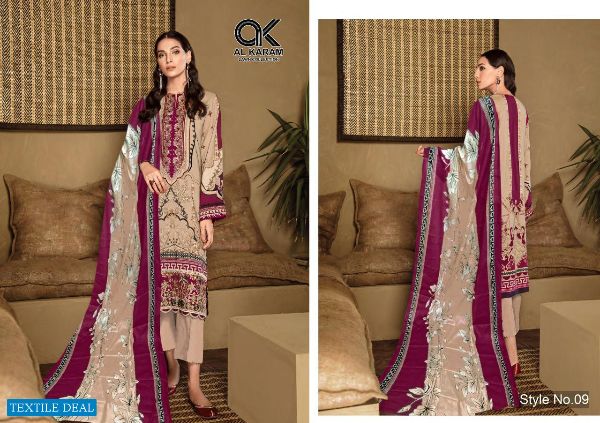 Gul Ahmed Presnets  Al Karam Vol 1 Lawn Kesariya Printed Pakistani Dress Material Wholesale Rate In Surat