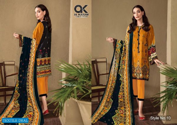 Gul Ahmed Presnets  Al Karam Vol 1 Lawn Kesariya Printed Pakistani Dress Material Wholesale Rate In Surat