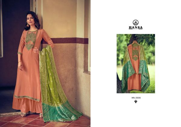 Hansa Presents Saanjh Dola Silk With Work Party Wear Branded Salwar Suit Wholesale Rate In Surat