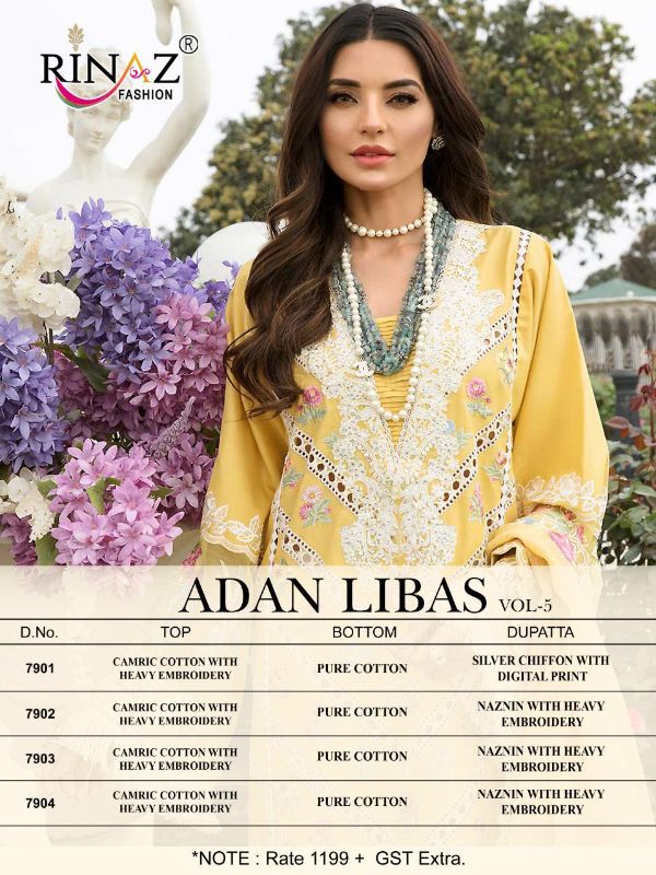 Rinaz Fashion Presents Adan Libas Vol 5 Pakistani Suit Wholesale Rate In Surat