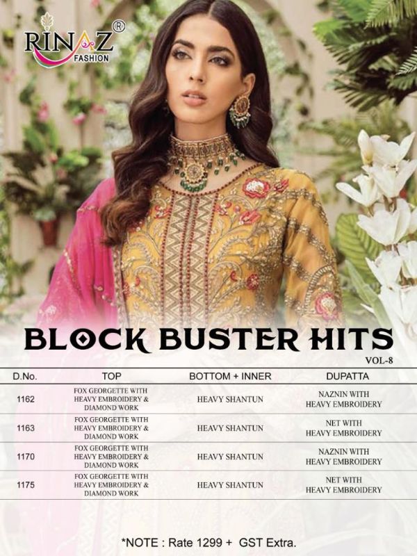 Rinaz Fashion  Presents Block Buster Hits Vol 8 Pakistani Salwar Suits Pakistani Suits Wholesale Rate In Surat