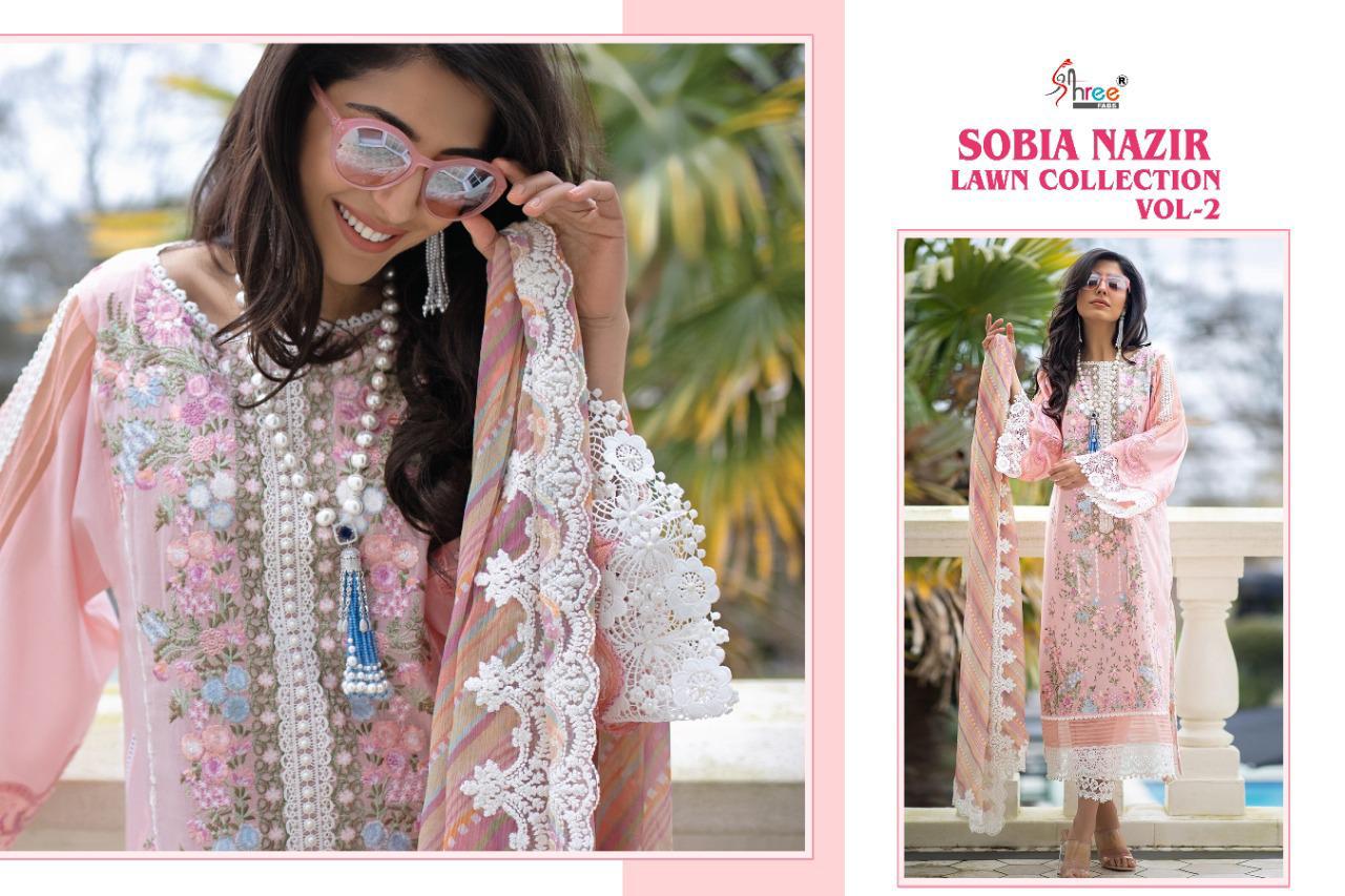 Shree Fab Presents  Sobia Nazir Lawn Collection Vol 2 Pure Lawn Cotton With Exclusive Embroidery Work Pakistani Suits Wholesale Rate In Surat