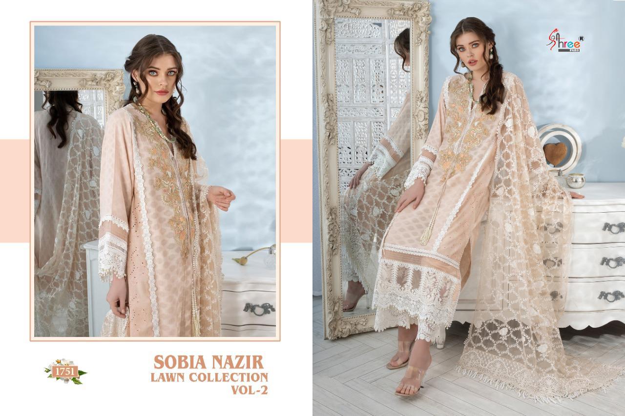 Shree Fab Presents  Sobia Nazir Lawn Collection Vol 2 Pure Lawn Cotton With Exclusive Embroidery Work Pakistani Suits Wholesale Rate In Surat